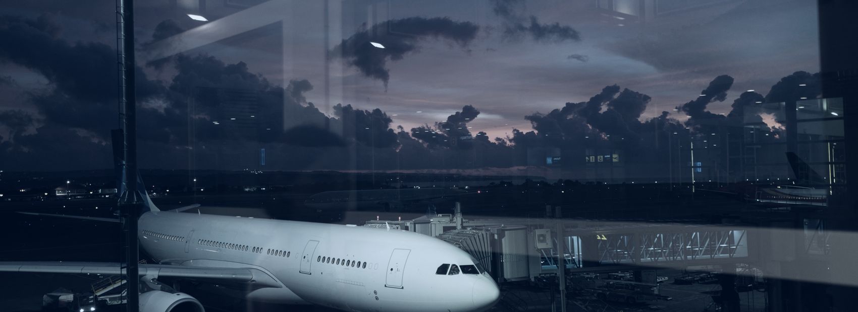 Aircraft at the gate at dusk